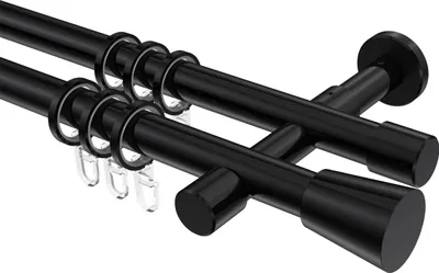 Produktbild von Interdeco Gardinenstange / Vorhangstange Schwarz, Typ Prestige Sitra (Konus), 20 mm Ø 2-läufig, 260 cm
