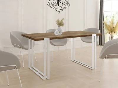 Produktbild von Ausziehbarer Esstisch - Großer Tisch im Loft-Stil mit Weiße Metallbeinen 140 bis 240 cm - Industrietisch für das Wohnzimmer - Spacesaver - Lefkas Eiche - 140 x 80 cm