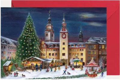 Immagine prodotto di Mini calendario dell'Avvento di Chemnitz in formato cartolina con motivo raffigurante il municipio