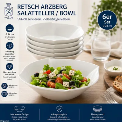 Produktbild von 6er Set Retsch Arzberg Salat- & Bowl-Teller aus Porzellan Ø 24 cm
