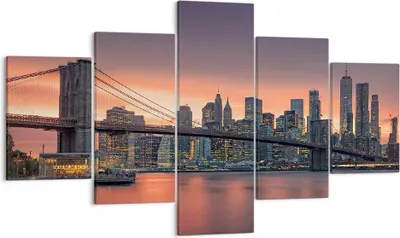 Produktbild von Bild auf Leinwand - Leinwandbild - New York Brücke Nacht - 125x70cm - Wand Bild - Wanddeko - Leinwanddruck - Bilder - Kunstdruck - Wanddekoration - Leinwand bilder - Wandkunst - EA125x70-4048