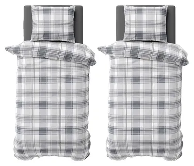 Produktbild von 4 teilige Bettwäsche 155x220 cm Baumwolle Renforce Bettbezug Garnitur Set Kariert Silber Grau