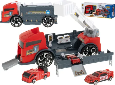 Obrázek produktu pro Transportér nákladní TIR 2v1 parkovací garáž HZS + 3 auta červená