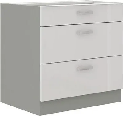 Image de Meuble de cuisine à tiroirs inférieurs 80 cm GENJI - gris / blanc brillant