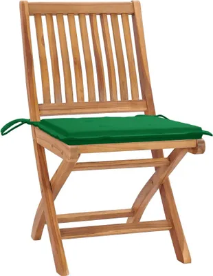 Productafbeelding van vidaXL Klapstoelen, 2 stuks, met groene kussens, gemaakt van massief teakhout
