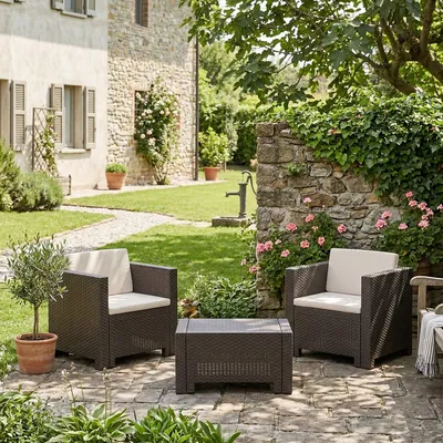 Produktbild von Ganimede braunes Outdoor-Set, 2-Sitzer, mit Tisch