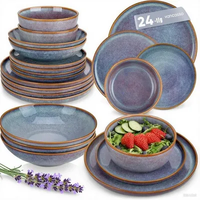 Productafbeelding van Serviesset, 24-delig, voor 6 personen, steengoed. Kleur: lavendelblauw