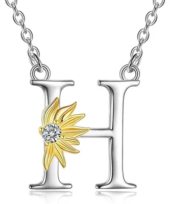 Immagine prodotto di Collana con girasole e ciondolo con iniziale, in argento sterling 925, per donne e ragazze