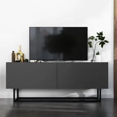 Produktbild von Loft TV-Schrank TV-Lowboard Enjoy Zweitürig Schwarze Metall Fußgestell Modern Lindner Möbel  120cm x 46cm x 35cm Farbe: Graphitt matt - Graphitt matt