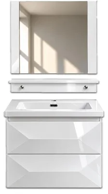 Produktbild von Faizee Home Miran Badmöbel-Set 60 oder 90 cm Weiß Hochglanz mit Keramik-Waschbecken, Spiegel und Soft-Close, 0–2 Seitenschränke ohne 60 cm