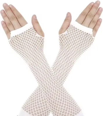 Immagine prodotto di CHPN – Guanto a rete a forma di spina di pesce – Guanto senza dita – Bianco – 1 paio – Guanti per il carnevale – Festa a tema – Da indossare