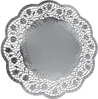 Immagine prodotto di Pizzo decorativo rotondo argento 32 cm, 4 pezzi - Wimex