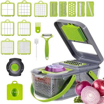 Produktbild von Gemüseschneider - vegetable chopper dicer - Gemüsehobel - Geeignet für Würfe, Scheiben, 13 in 1 Zwiebel Zerkleiner Salatschneider Mandoline