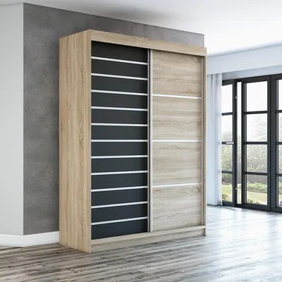 Produktbild von Schwebetürenschrank COLIN  2-türig Schrank 160 cm (Weiß, Schwarz, Sonoma)