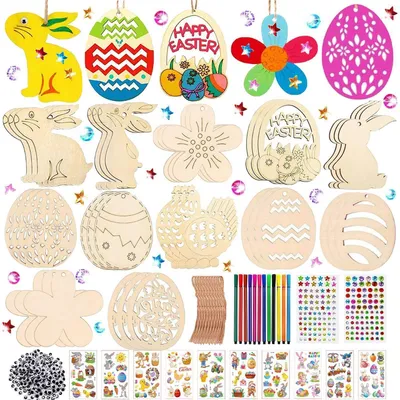 Image de Kit de loisirs créatifs pour enfants : 324 pièces, comprenant des pendentifs en bois à décorer
