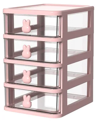 Image de Boîte de rangement de bureau, à plusieurs niveaux, plastique transparent, grande capacité, poignée en forme de lapin, petit organiseur à tiroirs pour livres, stylos, etc