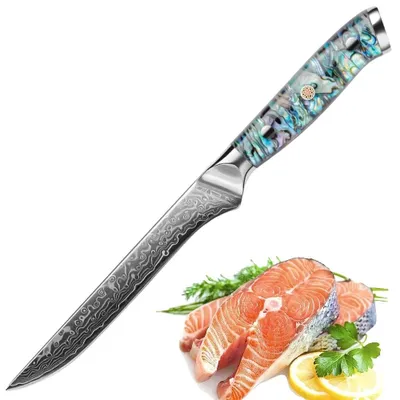 Obrázok produktu pre Univerzálny nôž, damascénska oceľ, ergonomická rukoväť z abalonu, zelená 2