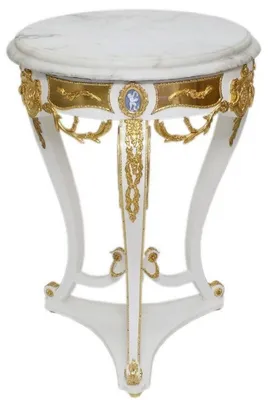 Produktbild von Casa Padrino Barock Beistelltisch Weiß / Gold - Runder Antik Stil Tisch mit Marmorplatte - Barock Wohnzimmer Möbel