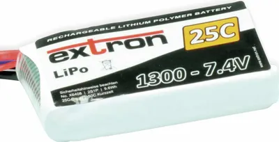 Produktbild von EXTRON Modellbau-Akkupack X2, LiPo, 7,4 V-/1300 mAh, 25C
