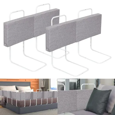 Produktbild von Peviasot 4x Bettgitter 50cm Leinenfarbe, Bettschutzgitter Set, 5-Loch höhenverstellbar, Rausfallschutz Kinderbettgitter für Babybett & Familienbett