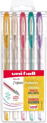 Produktbild von Uni-ball Gelstift Glitter Set 5 Stück 1 mm farbenfrohes Schreiben