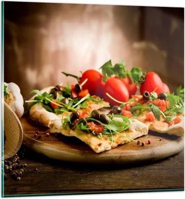 Produktbild von Bilder auf glas - Pizza Vegetarier Italien Essen - 70x70cm - Glasbilder - Wandbilder - Kunstdruck - zum Aufhängen bereit - Wanddekoration aus Glas - Glas Bilder - Wandbild auf Glas - GAC70x70-2540