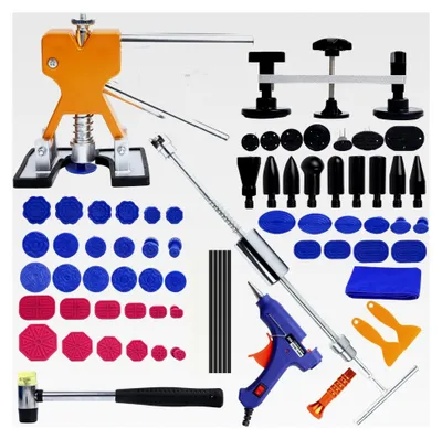 Produktbild von Dellen Reparaturset für Autos, 78-teiliges Ausbeulwerkzeug mit Gleithammer, Dellenlifter, Brückenabzieher, Heißklebepistole und Klebepads