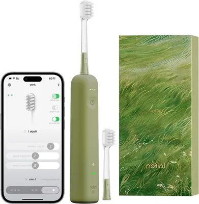 Productafbeelding van Elektrische sonische tandenborstel met app, 60° trilling en IP68 waterdicht, 50 dagen batterijduur, 2 borstelkoppen