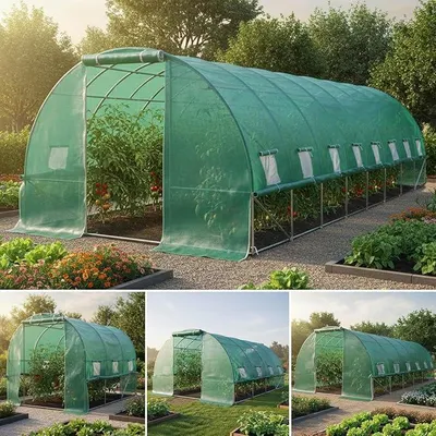 Produktbild von Gewächshaus Foliengewächshaus mit Stahlfundament | 2x3m - 3x8m | inkl. Erdanker Unkrautvlies & aufrollbare Seitenwände mit Moskitonetz | UV-stabilisierte Gitterschutzfolie 200g/m? | 300x800cm