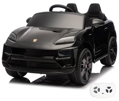 Image de Voiture électrique pour enfants Porsche Macan Turbo à peindre, de 1 à 6 ans – Véhicule pour enfants sous licence officielle, équipé de roues en EVA, d'amortisseurs et du Bluetooth – Voiture pour enfants 12 V avec télécommande, portes fonctionnelles et démarrage progressif – Noir