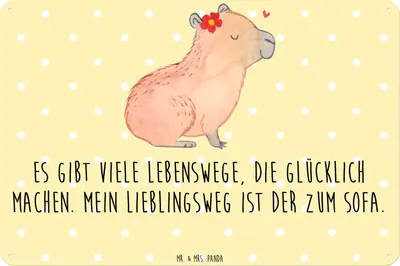 Produktbild von Mr. & Mrs. Panda Schild Capybara Blume DIN A3 - Gelb Pastell - Geschenk, Türschild, Blechschild, Gute Laune, Wandbild, Metallschild, tafel