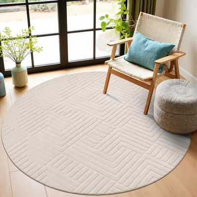 Imagen del producto de Alfombra - Redonda - De pelo corto - Moderna - Antideslizante - Lavable a máquina - Color crema