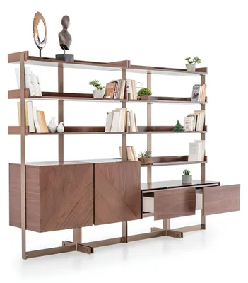 Image de Vitrine moderne Salon Meubles Étagère sur pied Meubles en bois véritable Marron Étagères