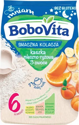 Obrázok produktu pre BoboVita Kaszka Ryżowo-Mleczna 3 Owoce dla Dzieci od 6. miesiąca