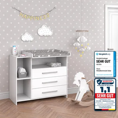 Produktbild von Wickelkommode Vicco Oskar Weiß 113 x 100 cm mit Schubladen, Model 29083, KI-generiertes Bild