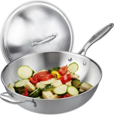 Zdjęcie produktu dla Wok ze stali nierdzewnej z pokrywką
