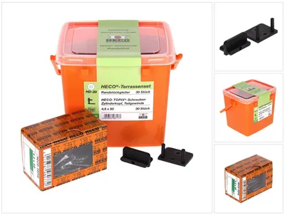 Produktbild von HECO Terrassengleiterset Randstück 30 tlg. ( 48717 ) mit HECO TOPIX 4,5 x 50 mm HD 20 Schrauben Set in Kunststoffbox