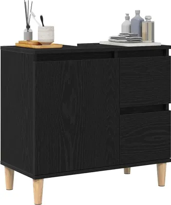 Produktbild von "2026 Aktion"Badkommode Modernes Design - Badezimmerschrank Badmöbel - mit Tür Schwarz Eichen-Optik 65x33x60 cm DEMöbel 3680256