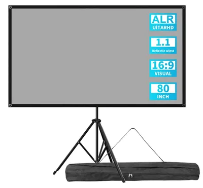 Obrázok produktu pre Projekčná plátna 80" formátu 16:9, HD 4K 3D, s možnosťou výškového nastavenia, vrátane statívu, vyrobené z PVC a optických vlákien, vhodné na použitie v záhrade
