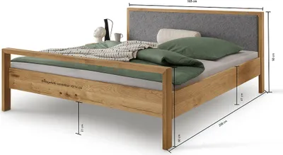 Produktbild von Bett 160x200 cm mit gepolstertem Kopfteil, Eiche massiv AVELLINO-137