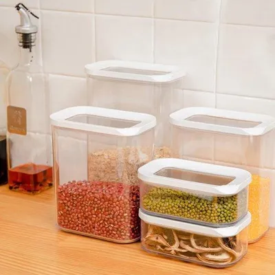 Productafbeelding van Ibenzoa® 5-delige set luchtdichte voorraadpotten, 1,5 liter – BPA-vrij kunststof, met siliconenring in de deksel, transparant en stapelbaar, 16 x 15 x 9 cm