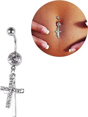 Produktbild von Strass Doppelkreuz baumeln Nabel Bauchnabel Langhantel Ring Körper Piercing Schmuck