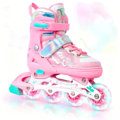 Imagen del producto de Patines en línea para niñas con 4 tamaños ajustables y ruedas que brillan