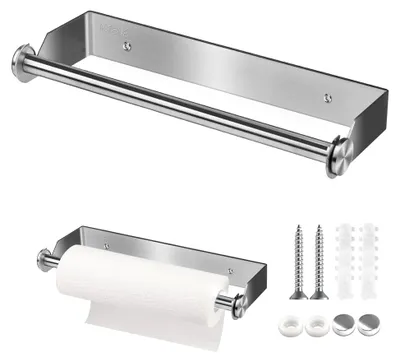 Produktbild von Wand Küchenrollenhalter, 28 cm, Edelstahl, Küchenpapierhalter, Wandmontage, Papierrollenhalter mit Schrauben für Küche, Schrank, Wohnzimmer, Bad - Silber