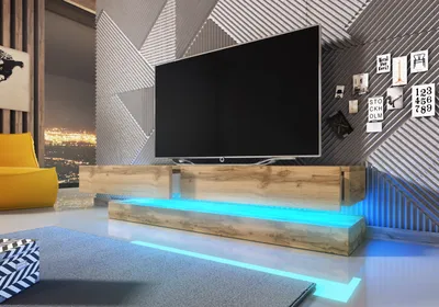 Image de Meuble TV FLY avec LED bleu coloris coloris chêne 140x33,8 cm