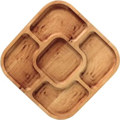Productafbeelding van Famanu serveerschaal van natuurlijk hout - 25 x 25 cm - met 5 vakken
