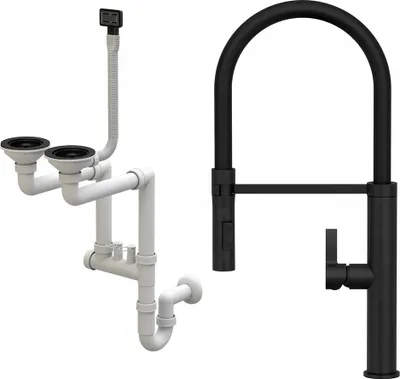 Produktbild von Schwarzer Wasserhahn +Syphon rechteckig manuell 2 Fächer