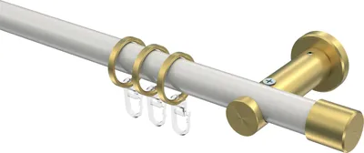 Produktbild von Interdeco Gardinenstange / Vorhangstange Weiß / Messing-Optik, Typ Platon Santo (Kappe), 20 mm Ø 1-läufig, 220 cm