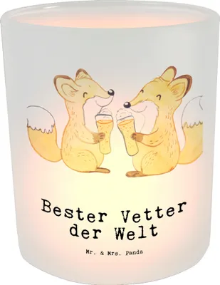 Produktbild von Mr. & Mrs. Panda Outdoor Windlicht Fuchs Bester Vetter der Welt - Transparent - Geschenk, Cousin, aus Glas, Cousine, Familie, Deko Teelichthalter, Kerzenhalter