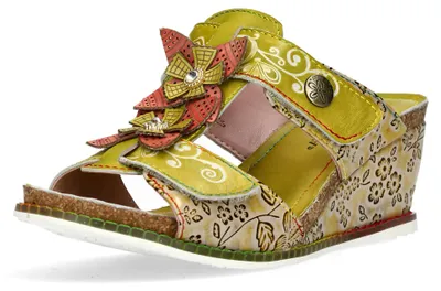 Produktbild von Laura Vita Damen Pantolette Keilabsatz Niete Ornament HACEO 08, Größe:41 EU, Farbe:Grün